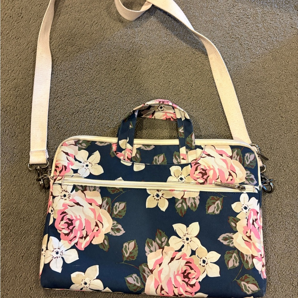Bella Canvas Floral Laptop Bag - Navy and Pink